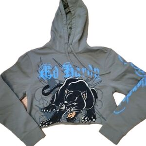 Ed Hardy Army Green Black Panther Hoody Women's Sz Small Trendy Classic Cropped